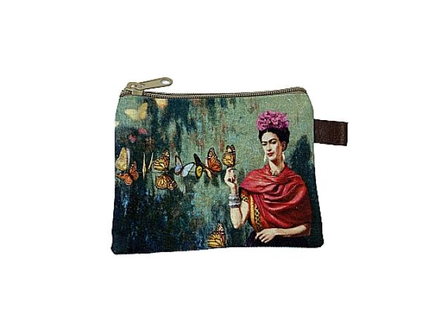 Kleine Münztasche mit Reißverschluss mit einem Frieda Kahlo Motiv bedruckt